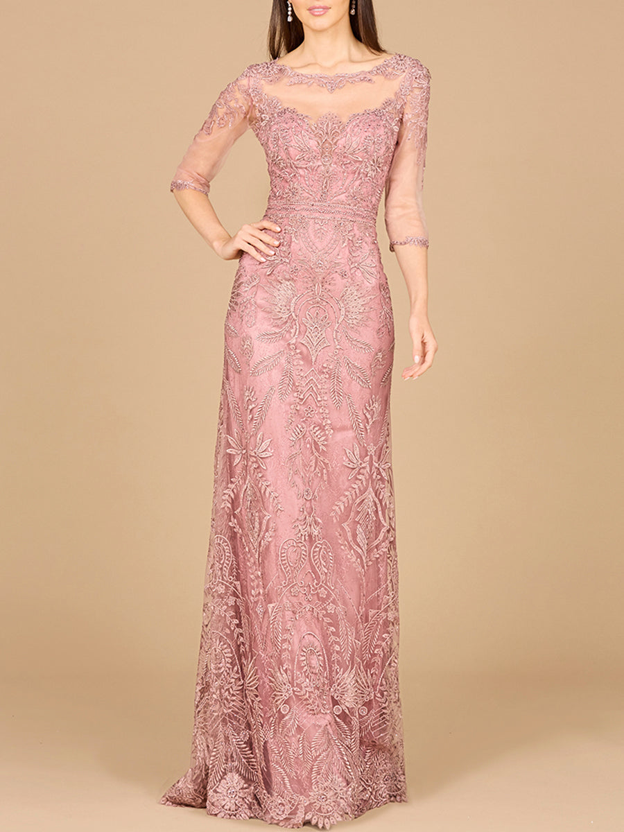Detachable Half Sleeve Lace Sheath Gown