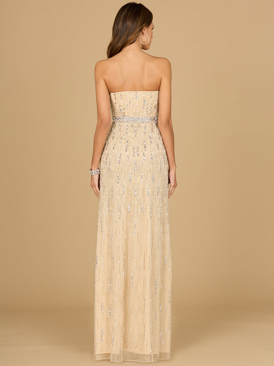 Strapless Beaded Gown with Slit - OUTLET