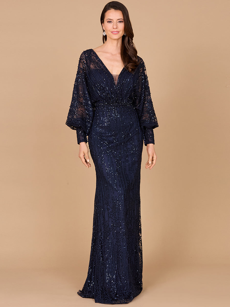 Long Bishop Sleeve Lace Gown