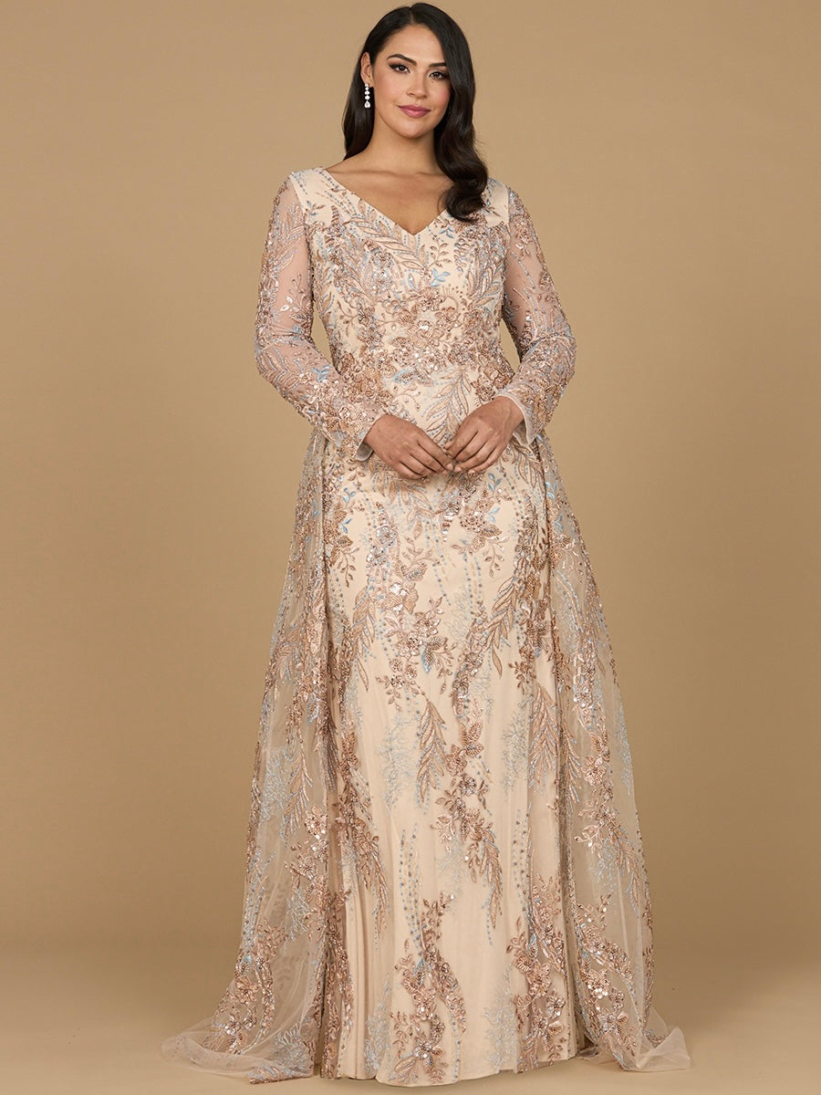 Lace Long Sleeve Gown with Overskirt