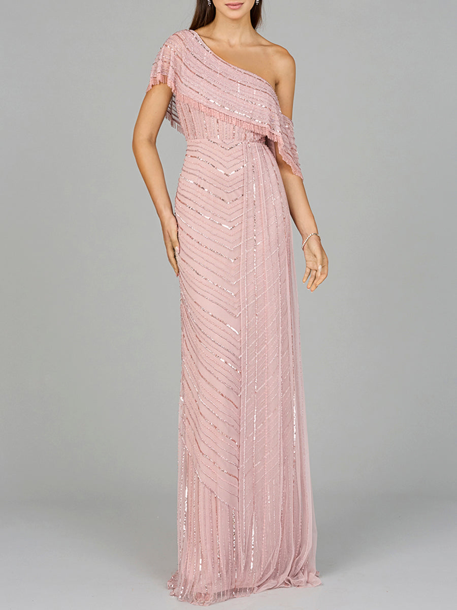 Off Shoulder Sheath Beaded Gown