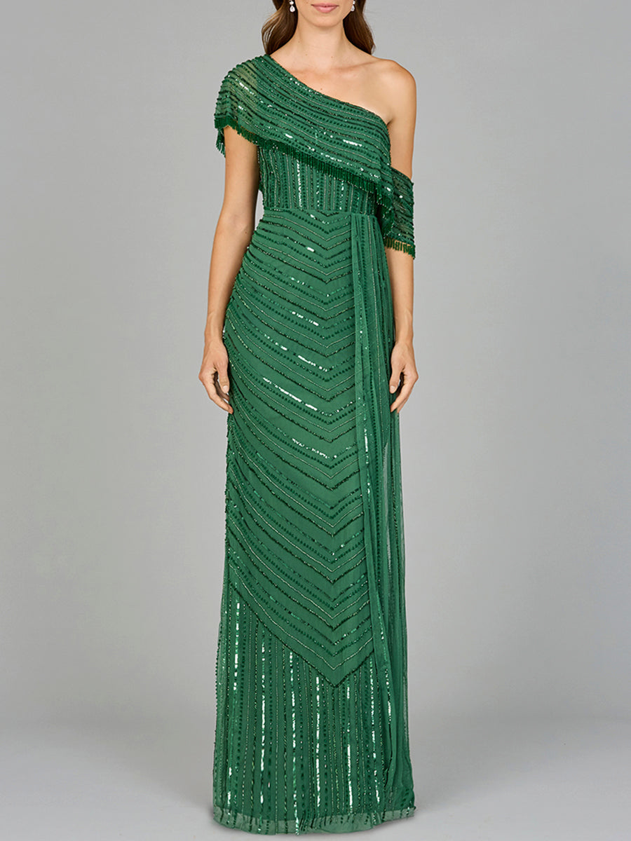 Off Shoulder Sheath Beaded Gown