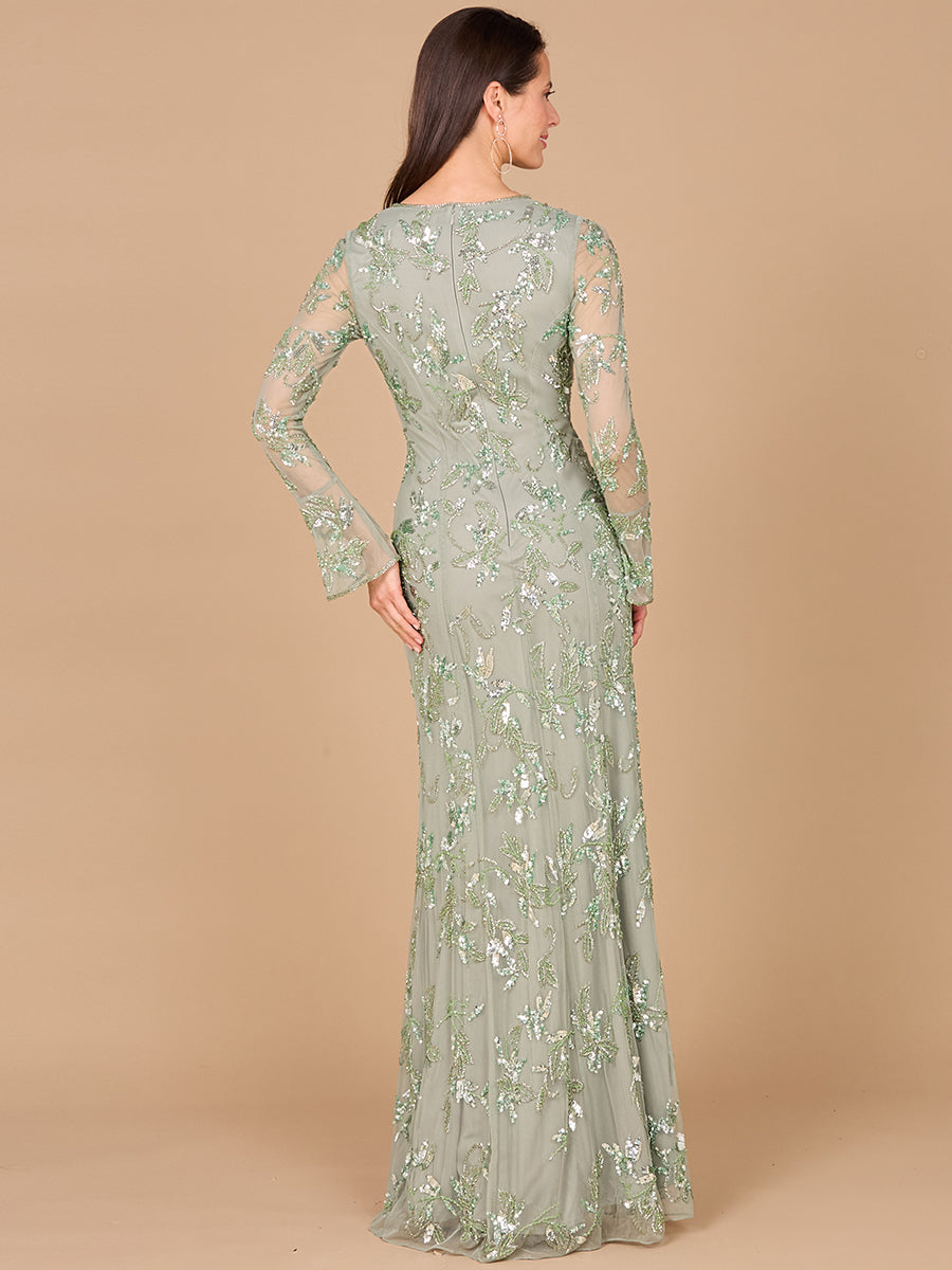 Beaded Dress with Sheer Long Sleeves
