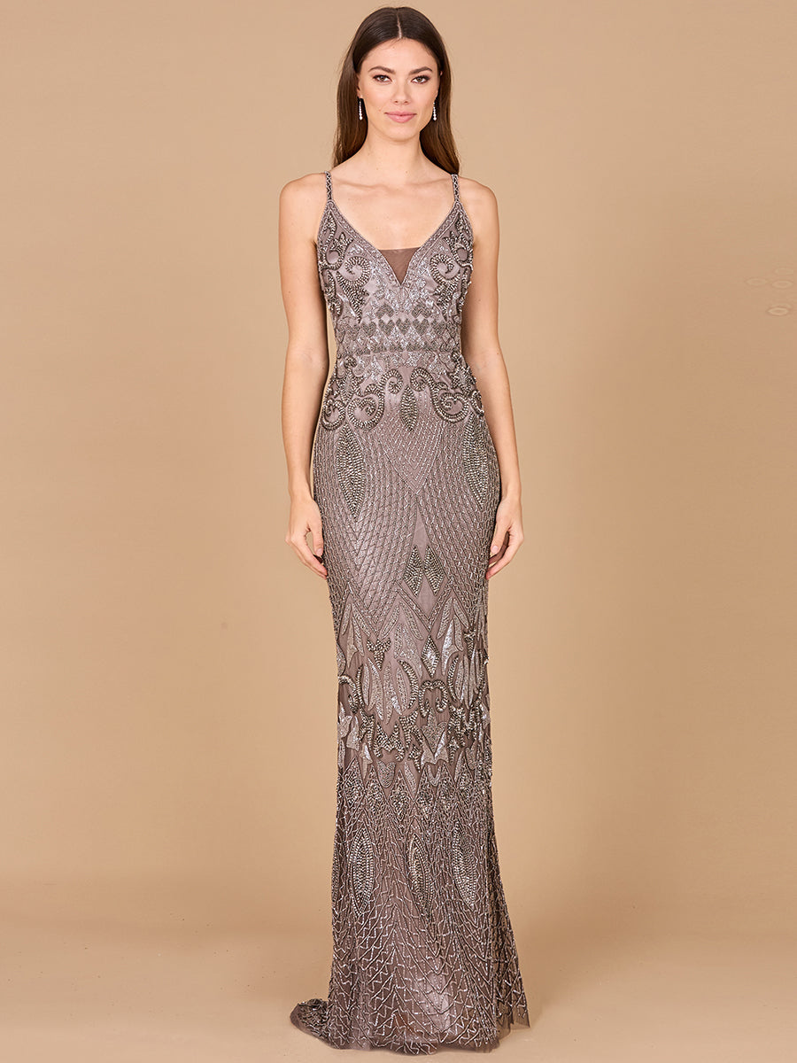 Sleeveless V-Neck Beaded Dress