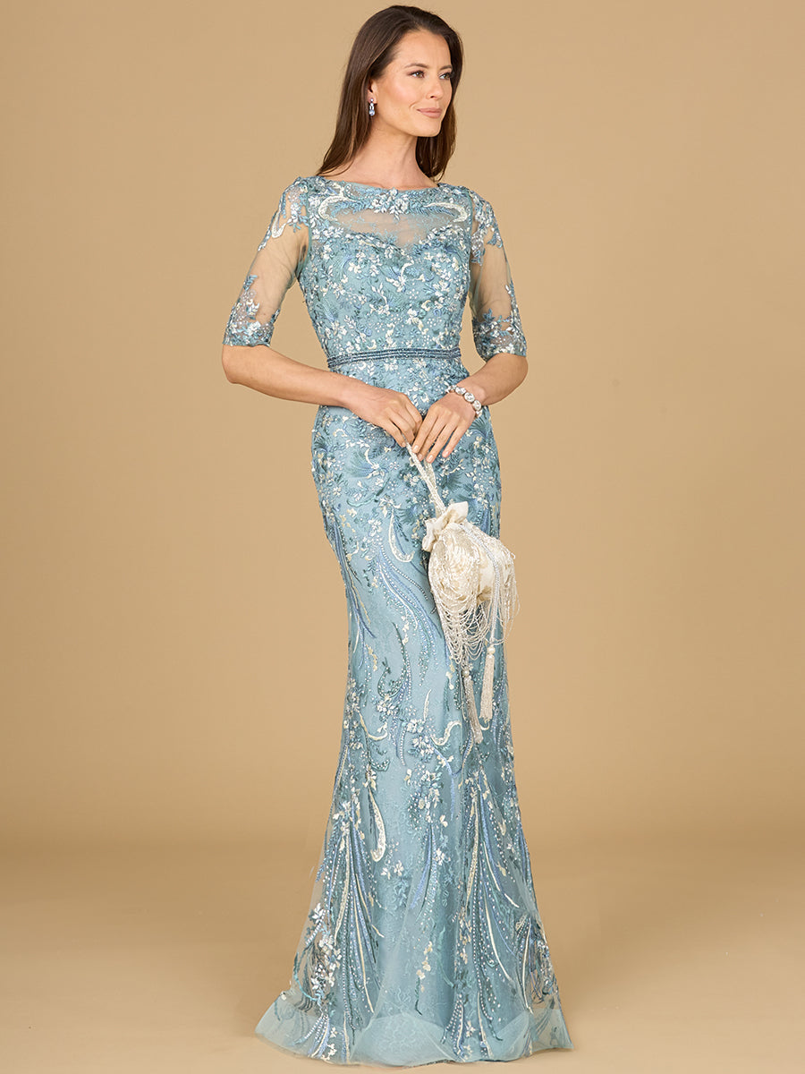 Short Sleeve Lace Fitted Gown