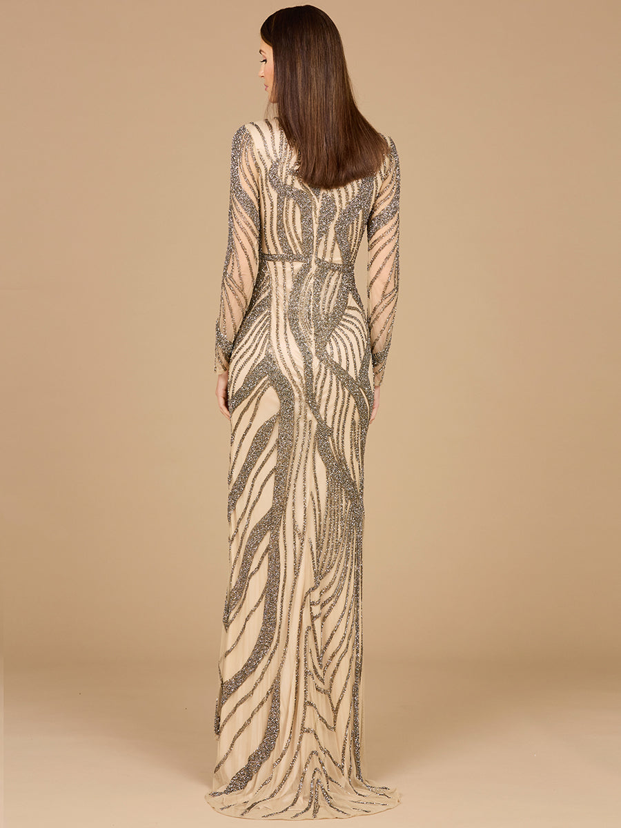 Cascading Beads Long Sleeve Dress