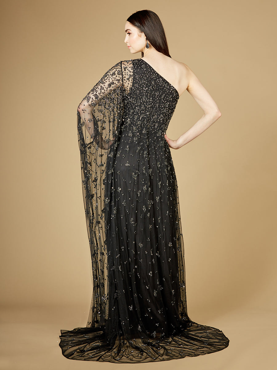 One Shoulder Cape Sleeve Gown