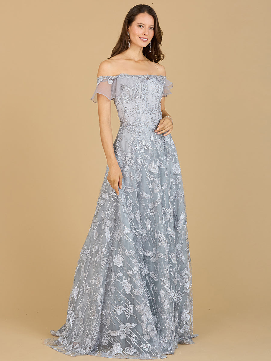Flutter Off Shoulder Lace Gown