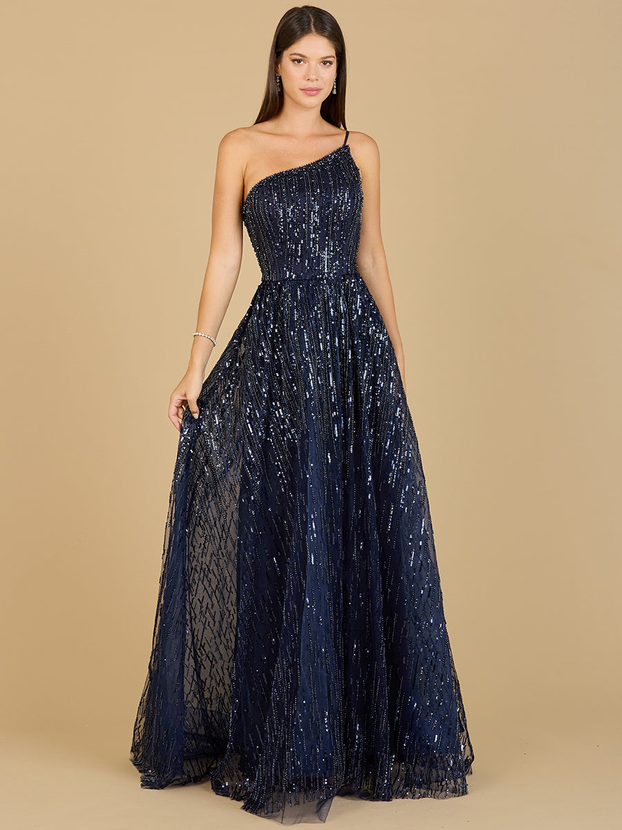 One Shoulder Navy Ball Gown