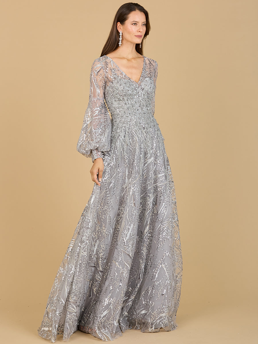 V Neckline Long Sleeve Gown