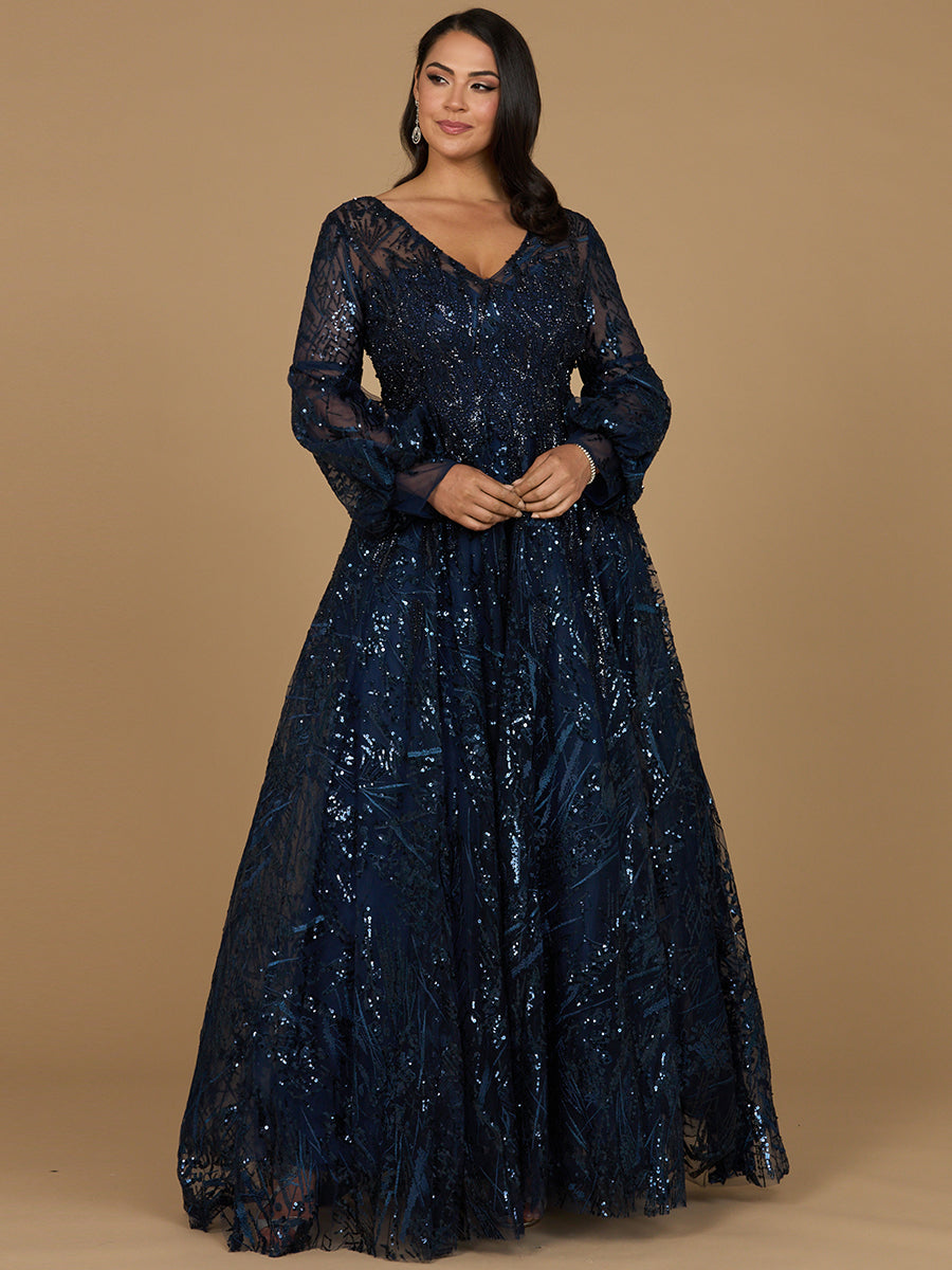 V Neckline Long Sleeve Gown