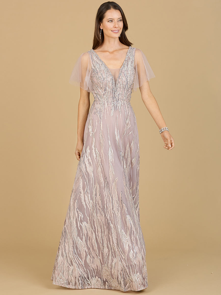 Cape Sleeve V-Neck Gown - OUTLET