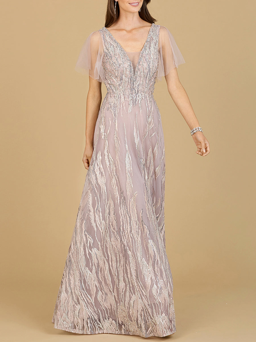 Cape Sleeve V-Neck Gown - OUTLET