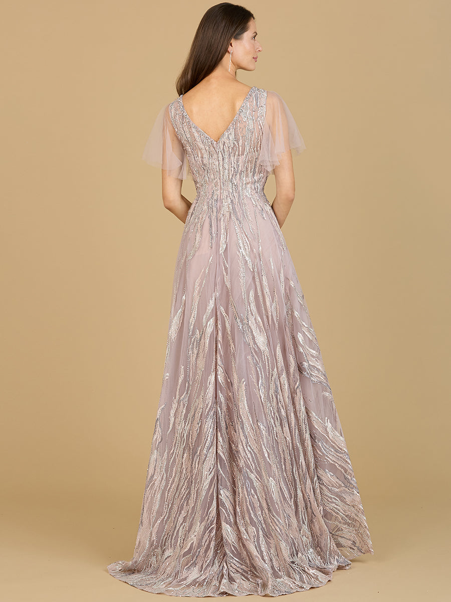 Cape Sleeve V-Neck Gown - OUTLET