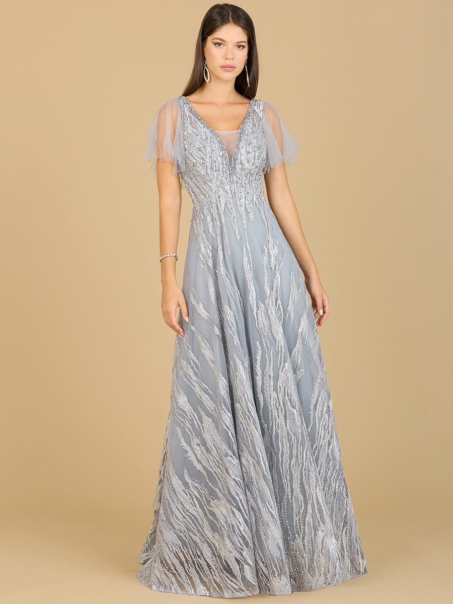 Cape Sleeve V-Neck Gown - OUTLET