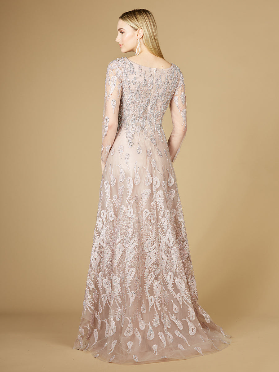 Long Sleeve V-Neck Ballgown - OUTLET