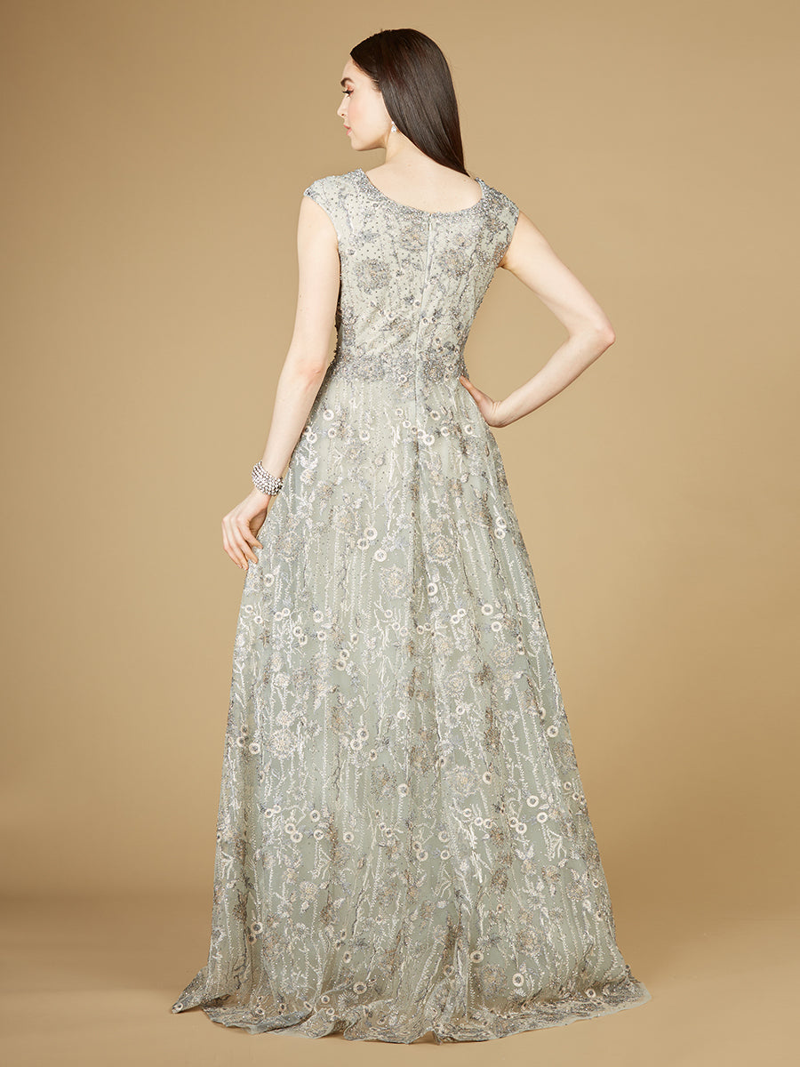 Cap Sleeve V-Neck Lace A-line Gown