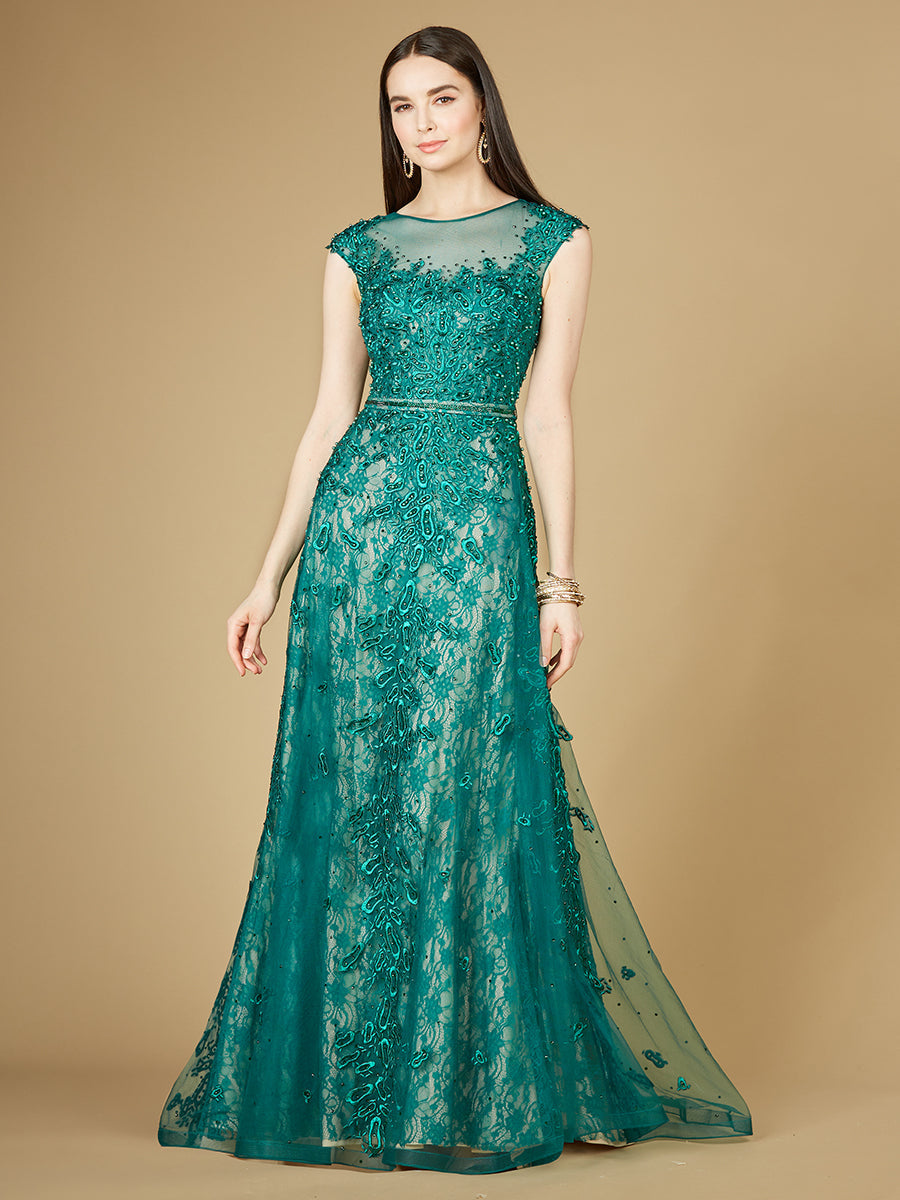 Inspired Lace Gown with Cap Sleeves