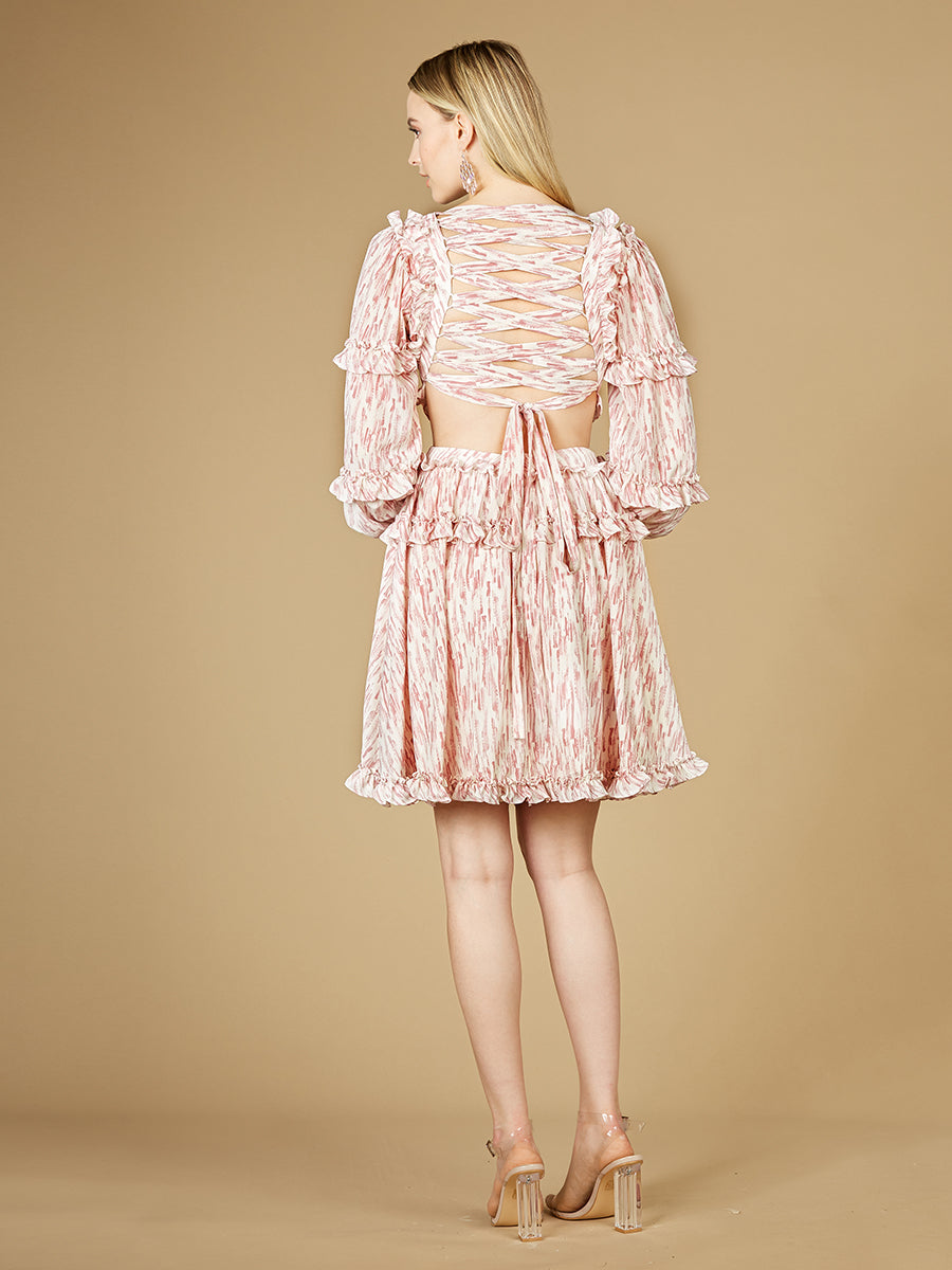 Print Cocktail Short with Cutout and Lace Up Back OUTLET