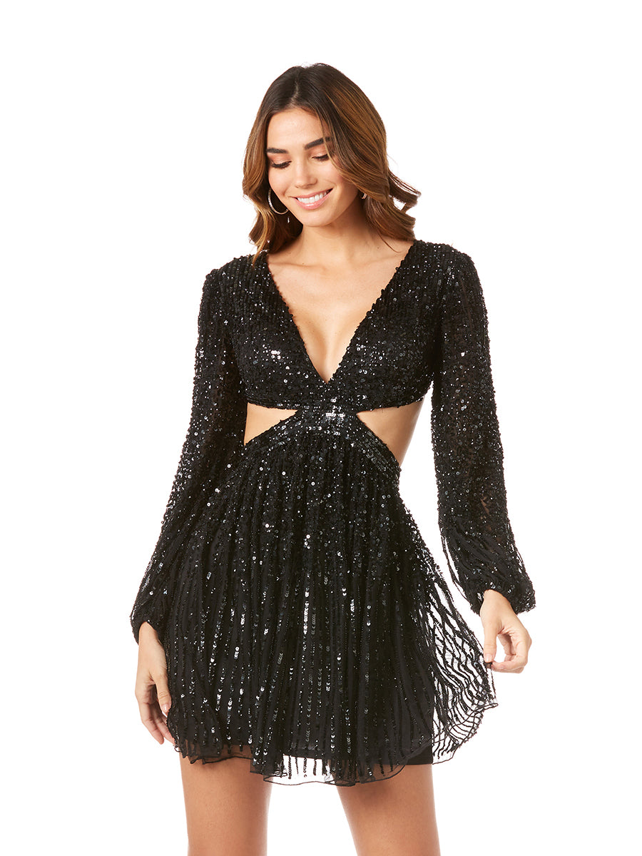 Long Sleeve Cut Out Dress with Lace Up Back