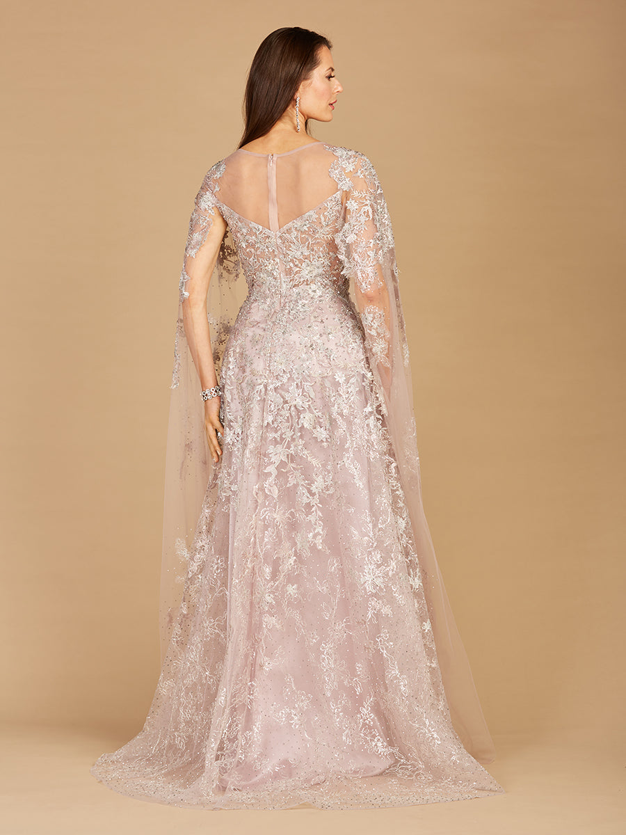 Lace Gown with Cape Sleeves, Sweetheart Neckline