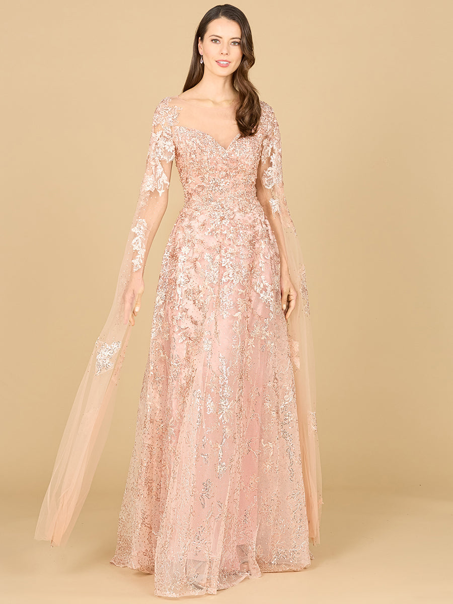Lace Gown with Cape Sleeves, Sweetheart Neckline