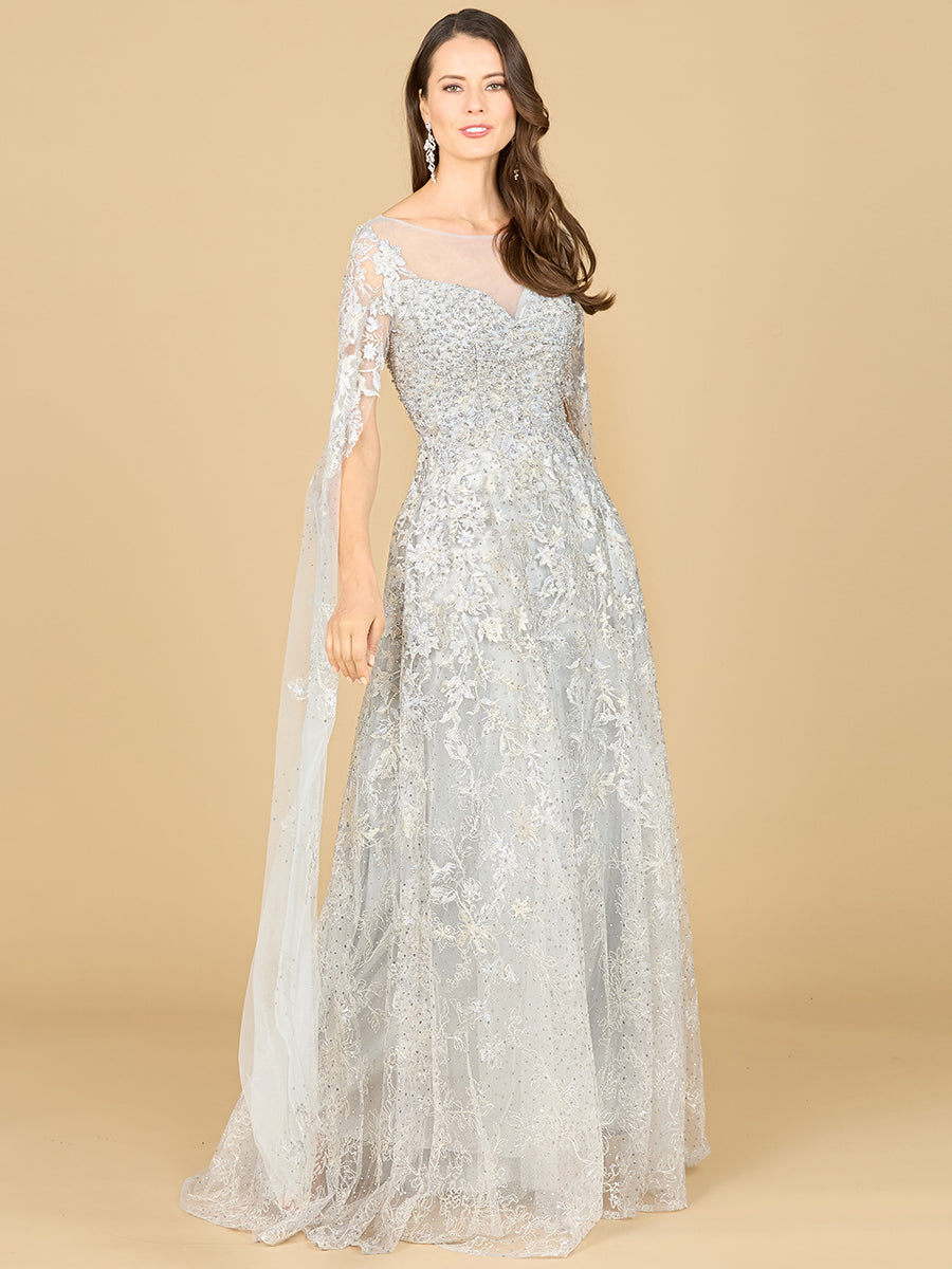 Lace Gown with Cape Sleeves, Sweetheart Neckline