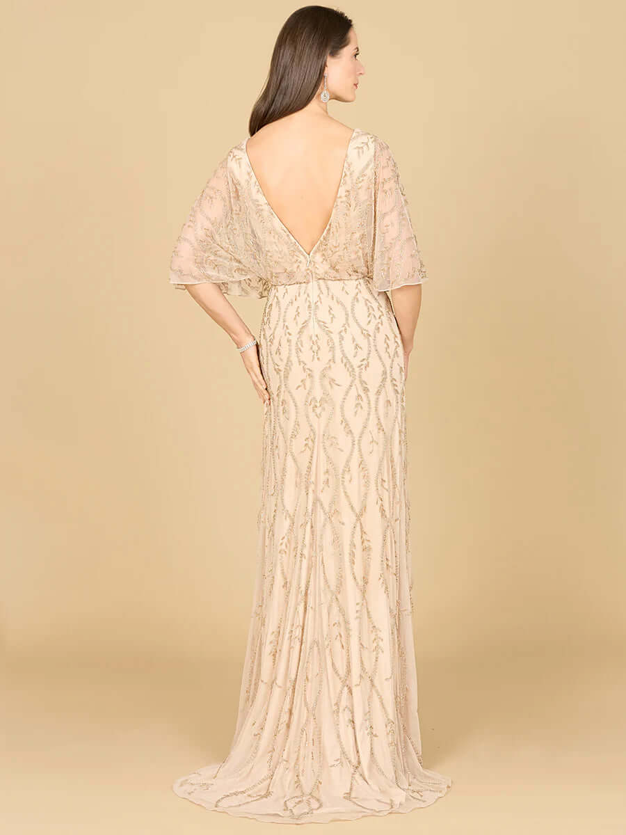 LARA 29319 Cape-Sleeve Beaded Evening Gown – Elegant Full-Length Formal Dress
