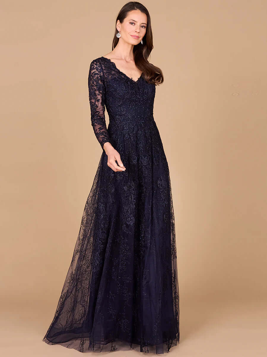 LARA 29326 Long Sleeve Lace Evening Gown – Elegant Full-Length Formal Dress