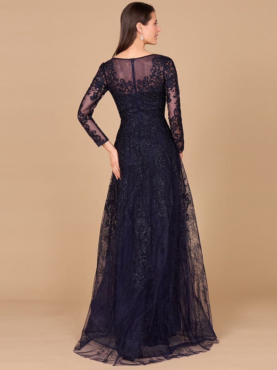 Long Sleeve V-Neck Lace Gown