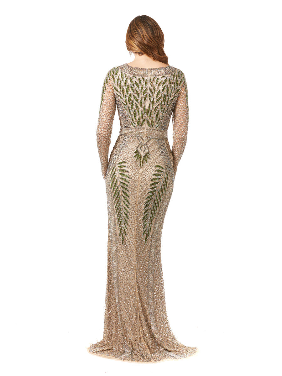 Long Sleeve Beaded Gown