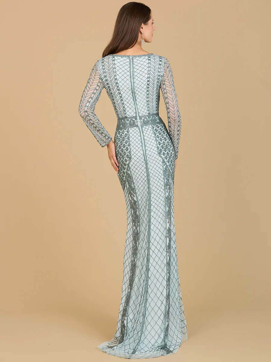 LARA 29365 Long Sleeve Beaded Formal Gown – Full-Length Elegant Evening Dress