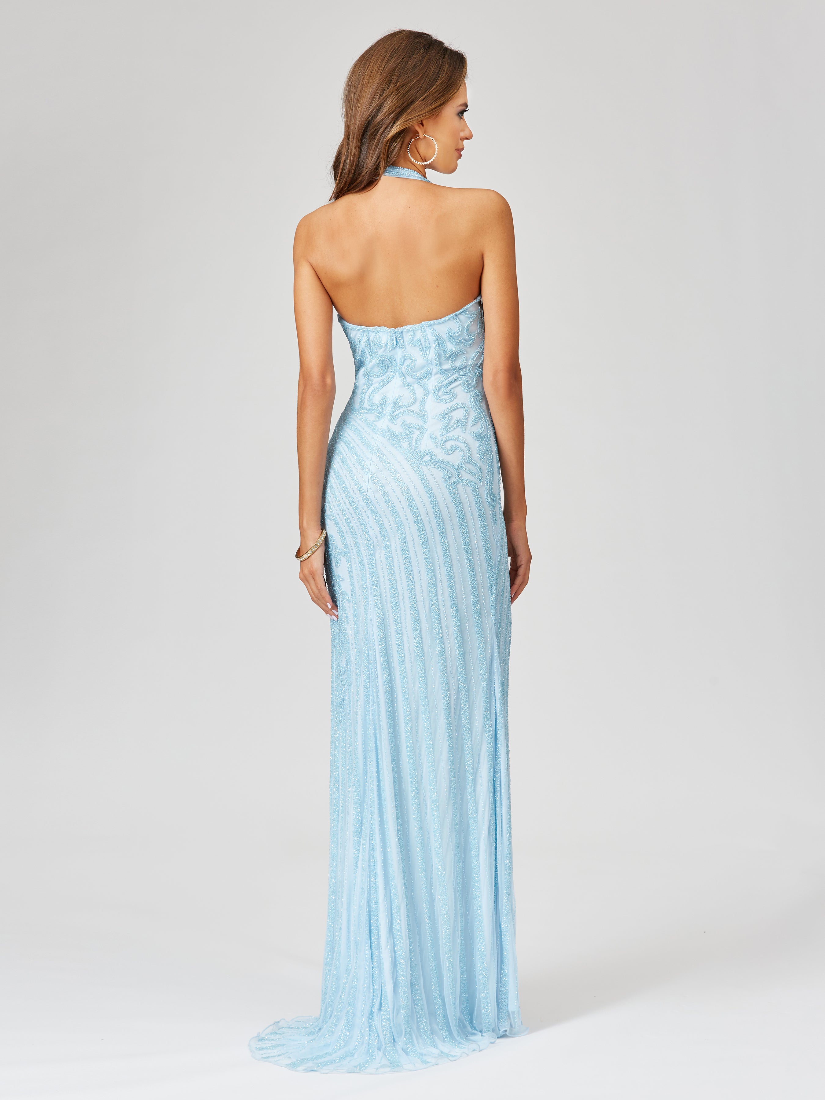 Giselle Beaded Halter Gown with Slit