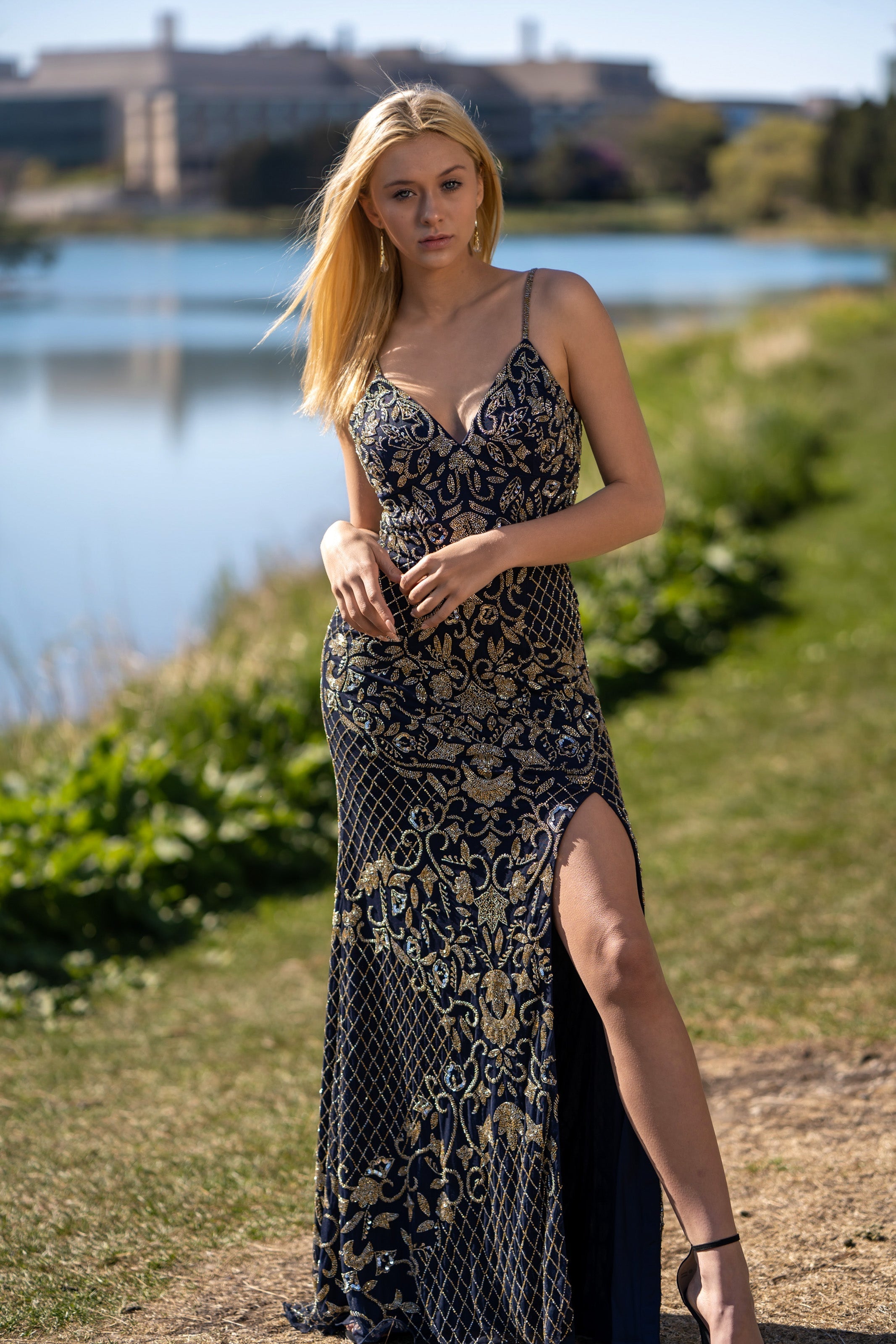 Beaded Tank Dress with Slit - OUTLET