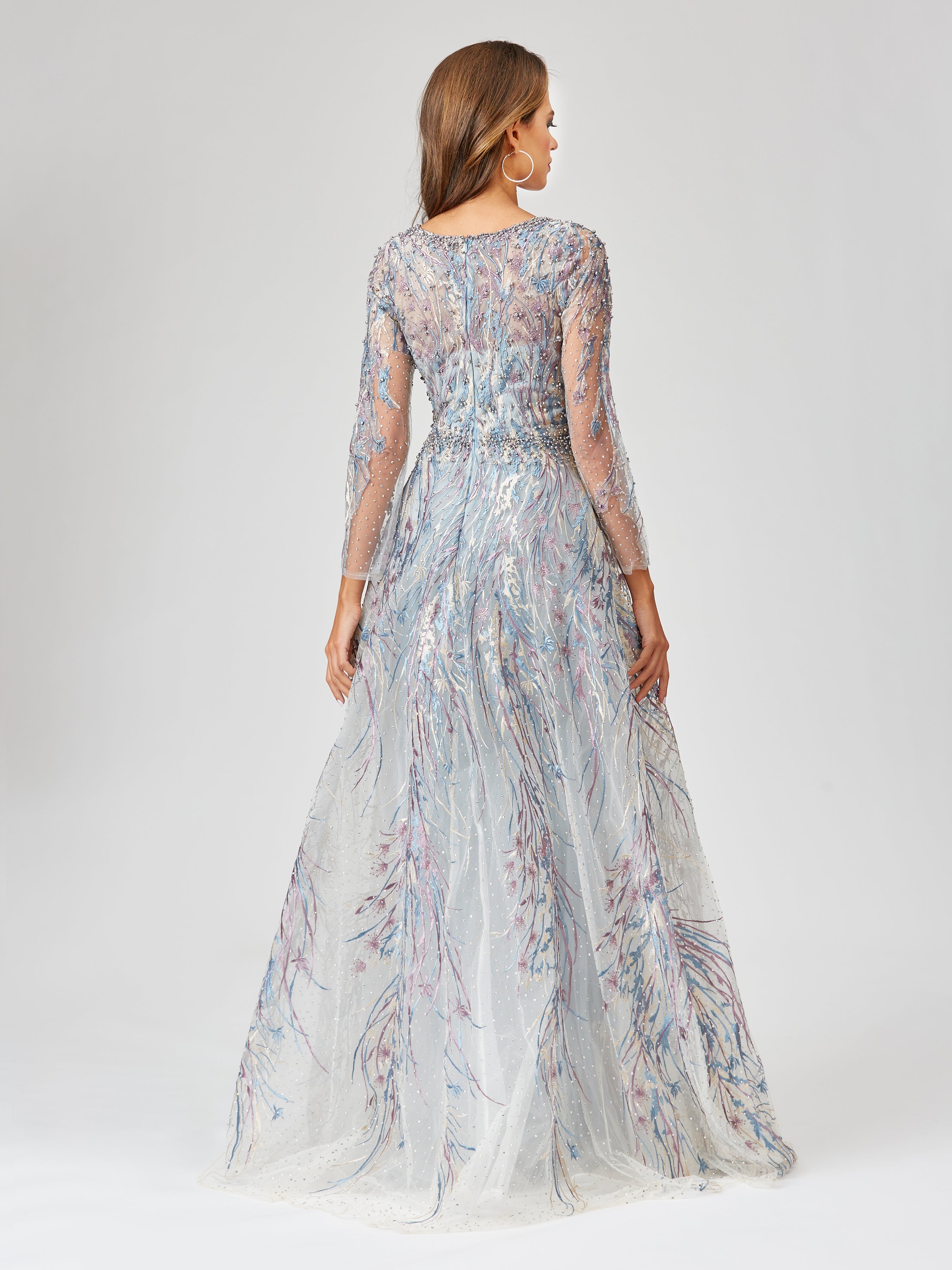 Long Sleeve Lace Gown with Overskirt