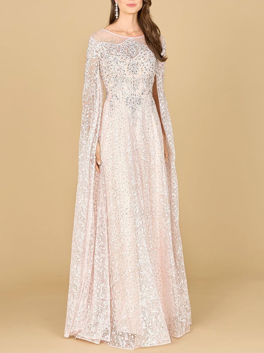 Lace Gown with Dramatic Cape Sleeves