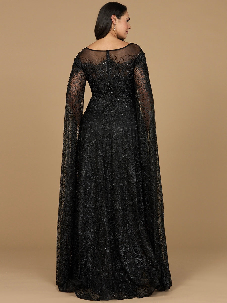 Lace Gown with Dramatic Cape Sleeves