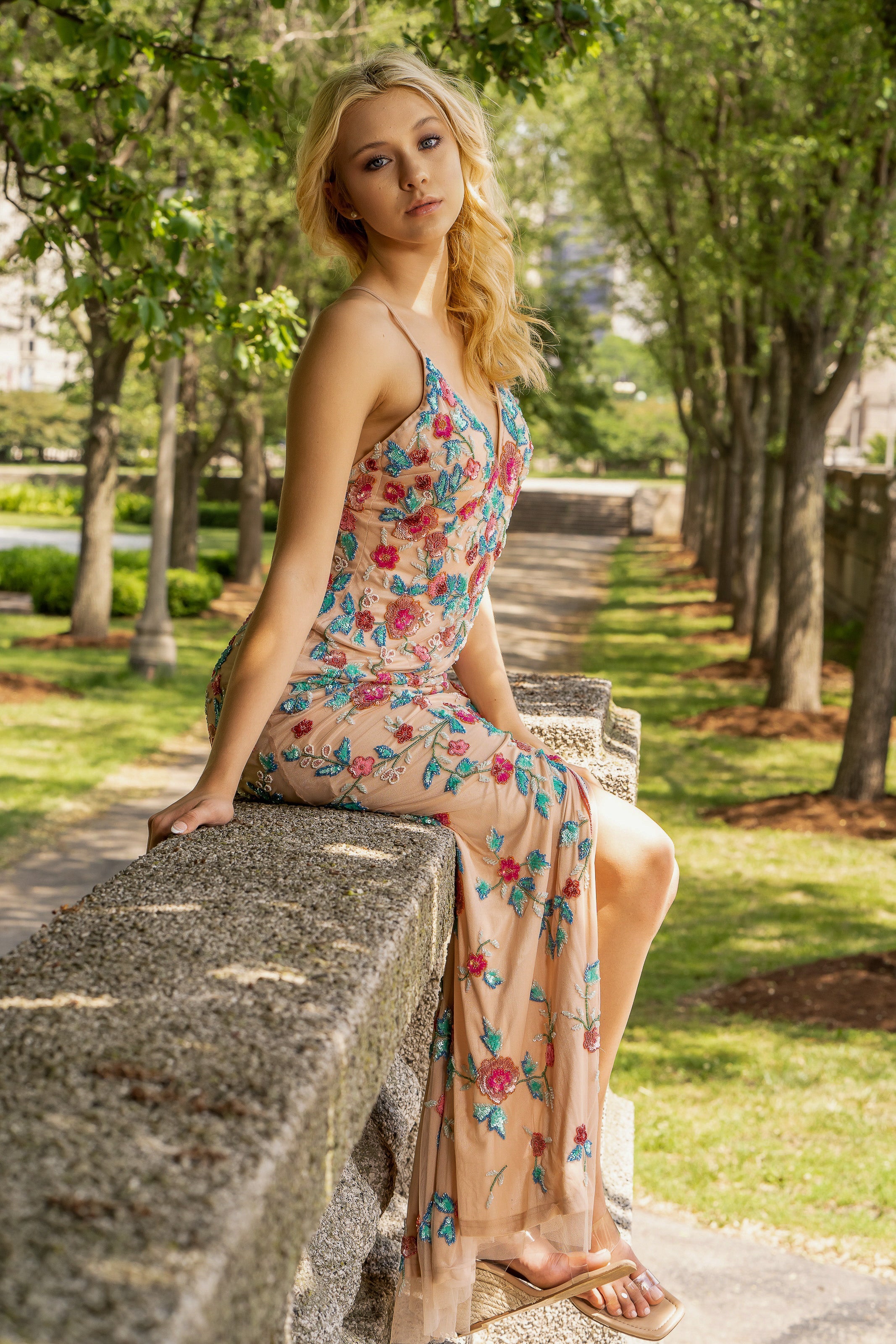 Lara 29486 - Thigh High Slit with Open Back Dress