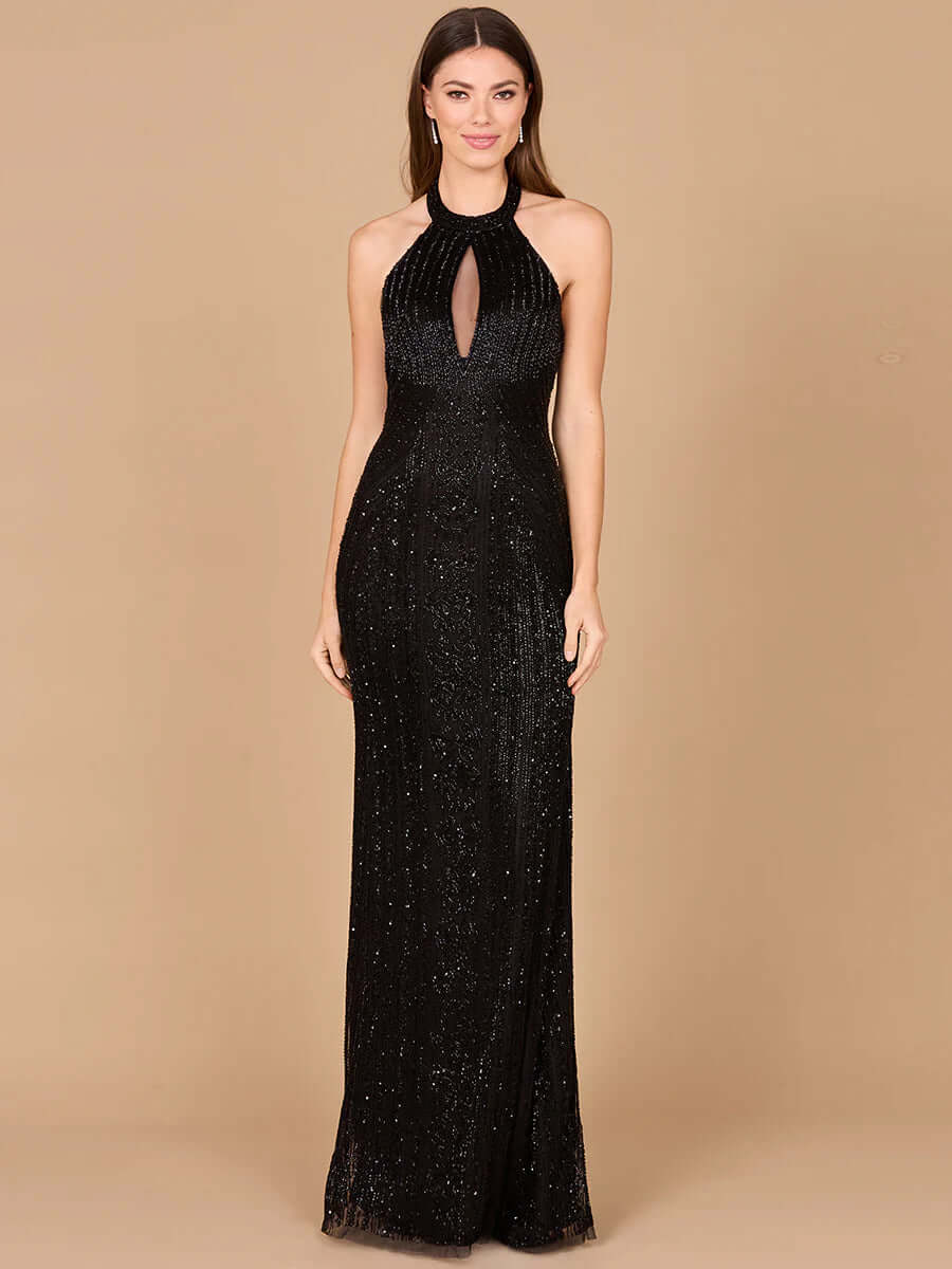 LARA 29600 Beaded Embellished Evening Gown – Long-Sleeve Formal Dress