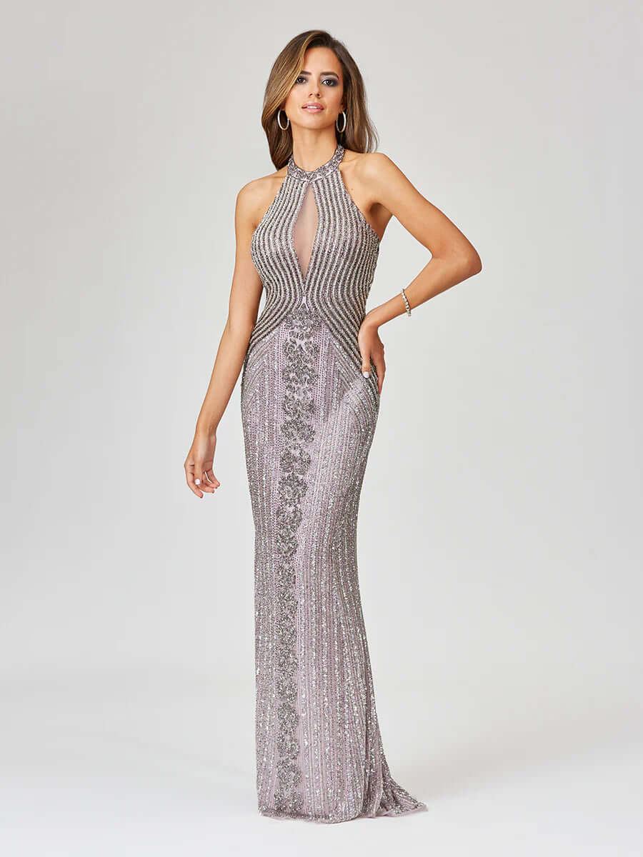 LARA 29600 Beaded Embellished Evening Gown – Long-Sleeve Formal Dress