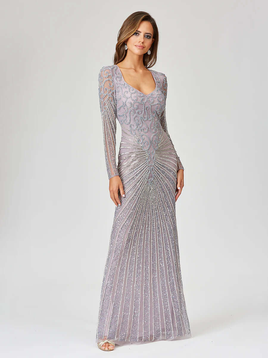 LARA 29602 Long-Sleeve Embellished Evening Gown – Elegant Full-Length Dress