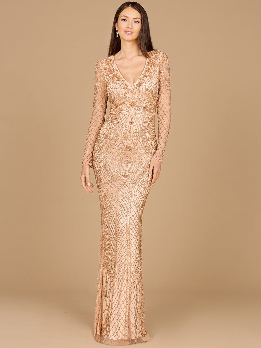 Lara 29615 - Long Sleeve Beaded Dress