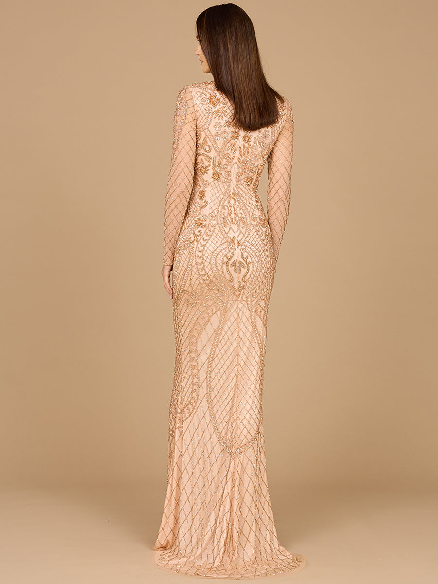 Lara 29615 - Long Sleeve Beaded Dress