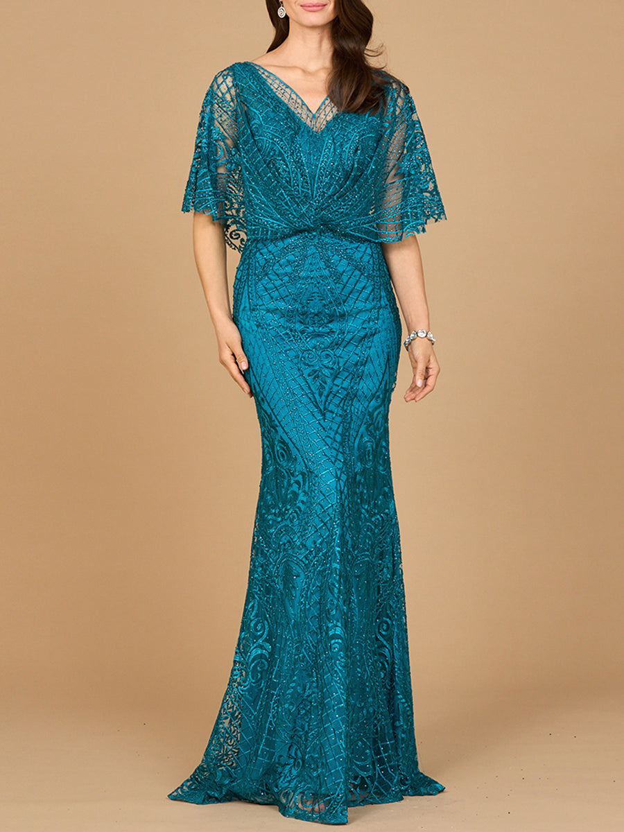 Lara 29673 - Cape Sleeve Mermaid Gown