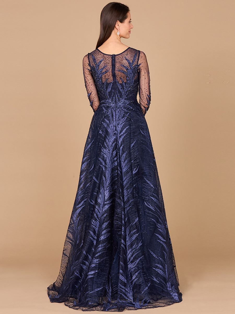 Lara 29761 - High Neck Sheer Long Sleeve Embellished Gown