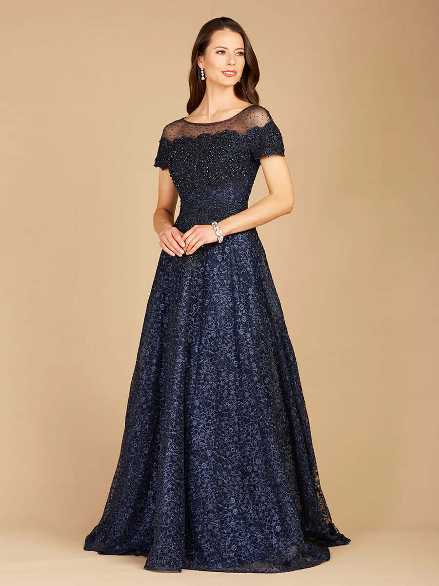 29765 - Sheer Off Shoulder Ball Gown