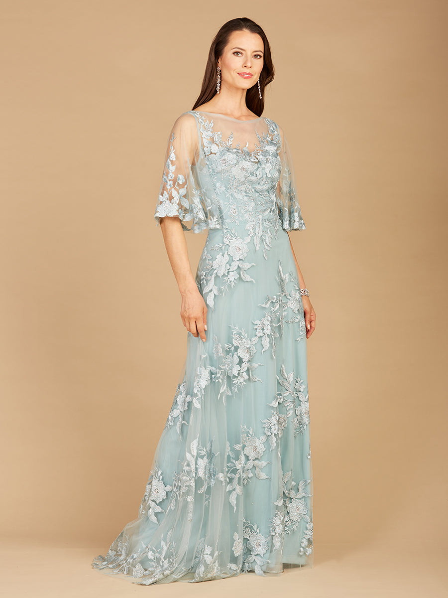 Lara 29772 - Cape Sleeves A-line Lace Gown