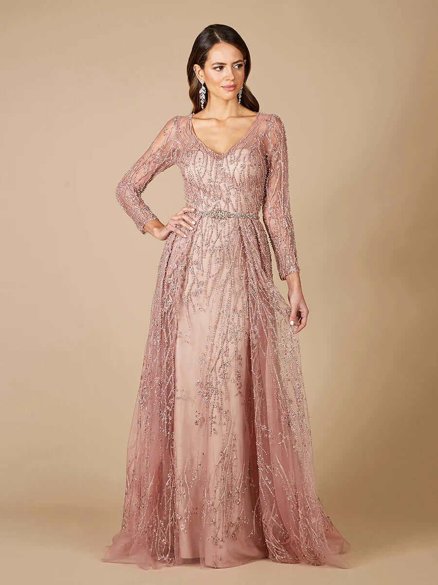 LARA 29782 Multi‑Layer Lace Ball Gown – Elegant V‑Neck A‑Line Dress
