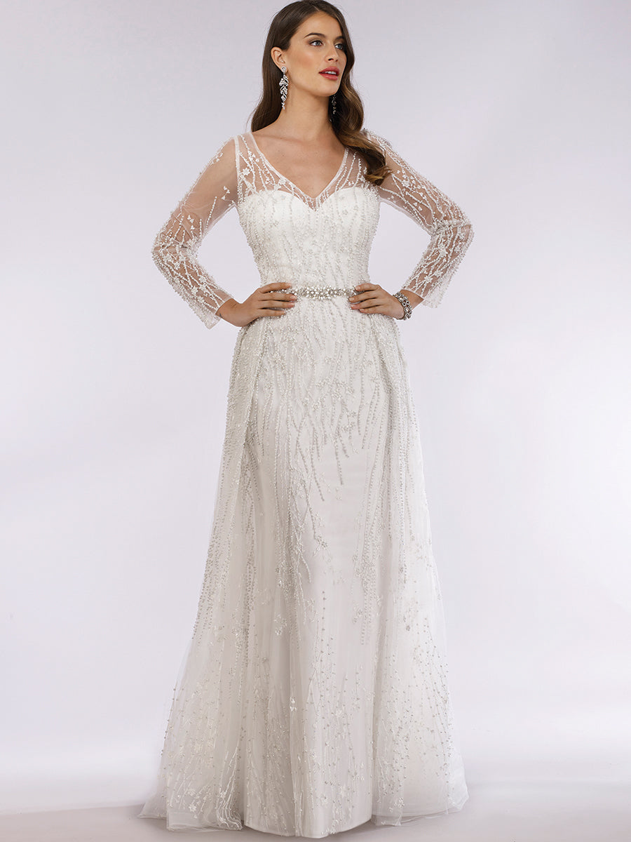 Lara 29782 - Beaded Lace Overskirt Ballgown