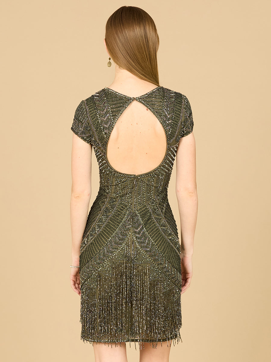 Lara Brooklyn Beaded Fitted Short Dress with Open Back